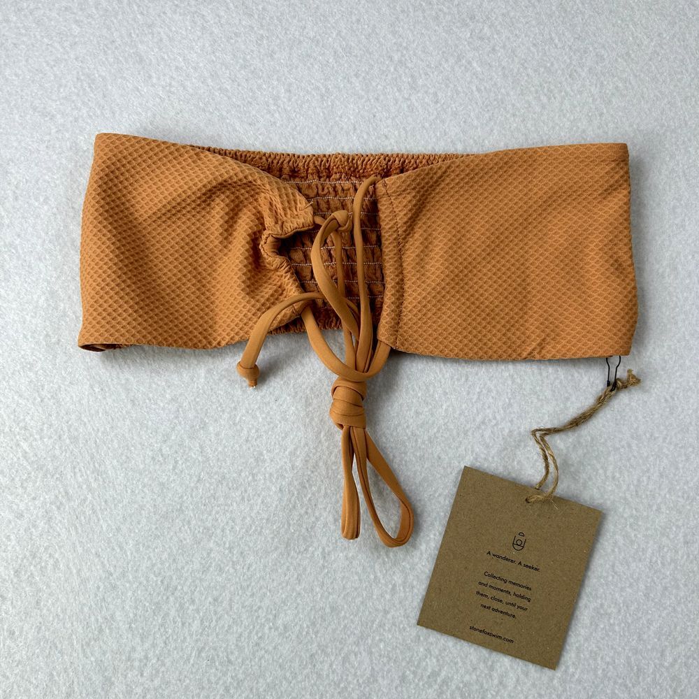 Stone Fox‎ Bikini Top Swim Womens XS Meadow Sandstone Pique NWT